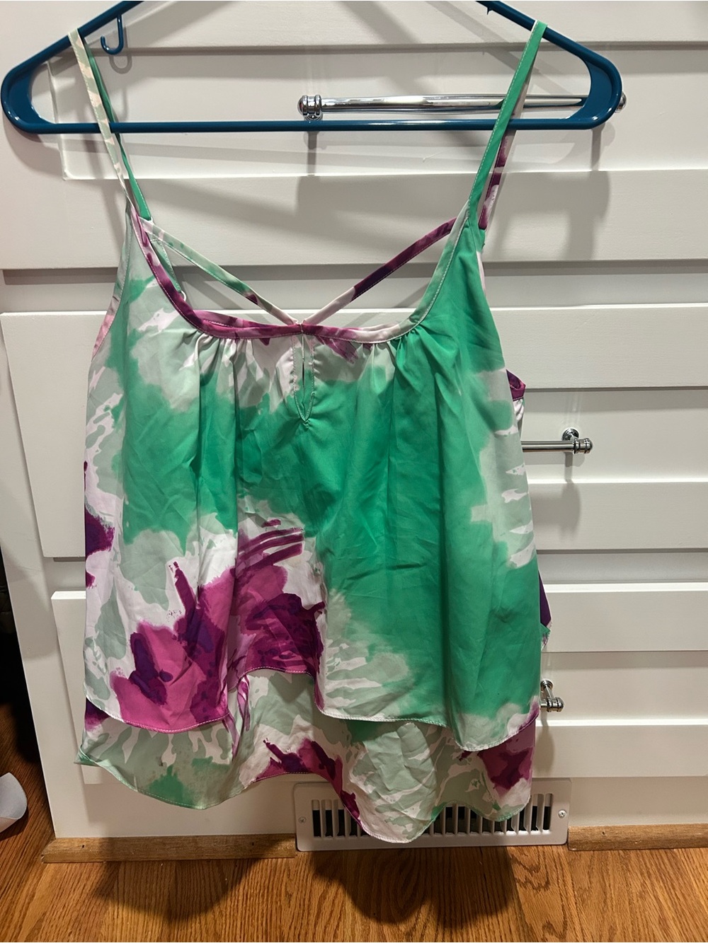 MM Couture Green & Purple Watercolor Cutout Spaghetti Strap Crop Top